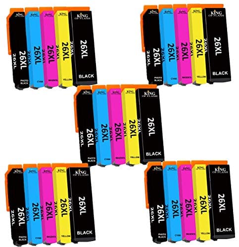 Image of KING OF FLASH Replacement for Epson 26 26XL Ink Cartridges for Epson Expression Premium XP-620 XP-520 XP-610 XP-605 XP-510 XP-800 XP-600 XP-615 XP-700 XP-710 XP-720 XP-810 XP-820 XP-625 (5 Sets)