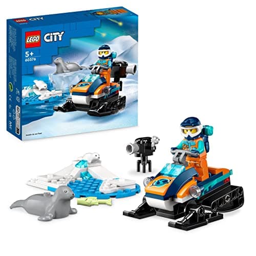 Image of LEGO City Arctic Explorer Snowmobile Toy for Kids 5+ Year Old, Vehicle Construction Set with Seal Figures and Explorer Minifigure, Small Gift Idea 60376