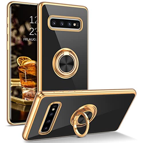 Image of DUEDUE for Samsung S10 Plus Case, Soft TPU Bumper Plating Case with Ring Stand, Shockproof Anti-Scratch Protective, Anti Slip Luxury Electroplated Cover for Samsung Galaxy S10 Plus 6.4", Black