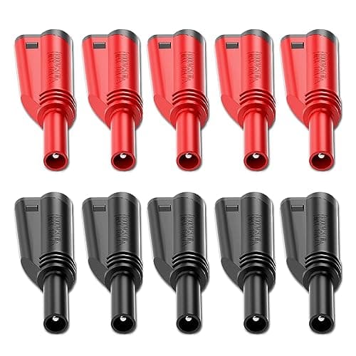 Image of Cleqee 10PCS 4mm Stackable Banana Plugs 10A Insulated Safety Connector Shrouded Plug Screw Type Solderless for DIY Multimeter Test Leads Cables Red&Black