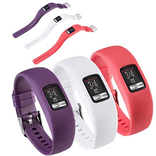 Image of Huwokxix Watch Strap Compatible with Garmin vivofit 4,Adjustable Silicone Sports Strap Replacement Band for Garmin vivofit 4 (Purple+white+red, S)