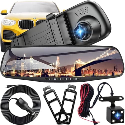 Image of Retoo Full HD Car Mirror Dash Cam with Reversing Camera with Night Vision, Loop Recording and 4.3 Inch Display, 170° Front / 120° Rear, 1080P Dual Car Camera, Parking Monitor, Reverse Monitor System