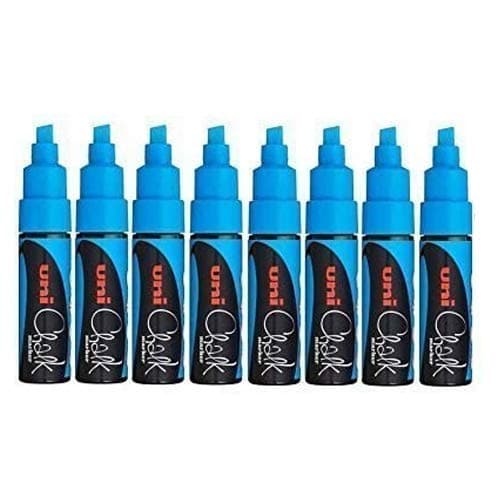 Image of Uni Light Blue Chisel Tip Nib (8mm) Liquid Chalk Marker Pen Colour Whiteboard Blackboard Chalkboard Menu Glass Windows Wet Wipe Non Permanent (Pack Of 1) PWE-8K