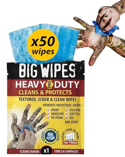Image of Big Wipes Heavy Duty Pro+ Hand Wipes – Textured Dual-Sided Cleaning Wipes for Paint, Grease, Oil - Industrial Cleaning Products for Tools & Surfaces - Heavy Duty Hand Cleaner – Single Sachet x50