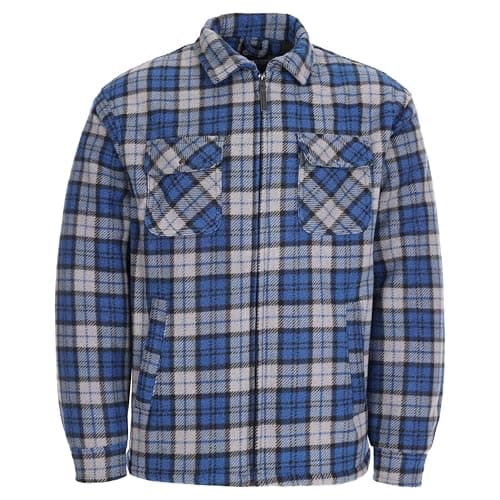 Image of FORT Portman Shacket - Size Medium, Navy - Warm Tartan Lumberjack Jacket Shirt with Sherpa Lining & Quilted Sleeves - Cosy & Durable Double Layered Fleece - for Cold Weather, Outdoor, Workwear