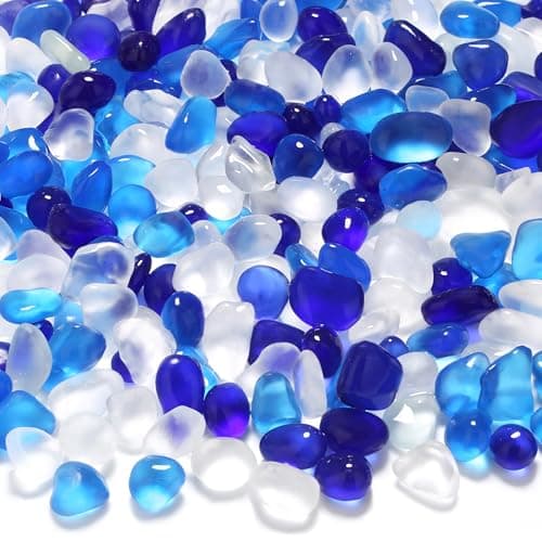Image of MAIBAOTA 0.85LB Blue Frosted Sea Glass Pebbles Small Decorative Stones for Aquarium Rocks Fish Tank Gravel Plant Pots Vase Fillers DIY Crafts Home Garden Decorations (385g)