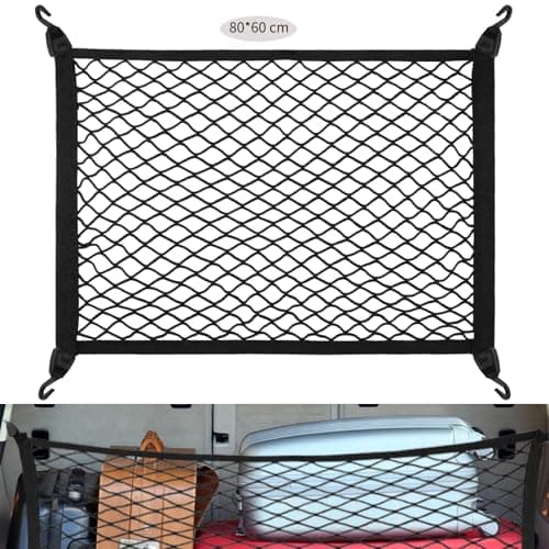 Image of Zocipro Cargo Net, Adjustable Elastic Car Boot Net 80x60cm, Single-layer Luggage Fixed Net with 4 Hooks, Universal Nylon Mesh Organizer Net for Car Boot Vehicle Van SUV (Black)
