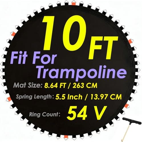 Image of Trampoline Replacement Jumping Mat with V-Rings, 10ft Trampoline Bounce Safely Mat,10ft 54 buckles (Black 54 V-Rings)
