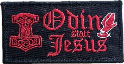 Image of Heidenklamotten Odin Instead of Jesus with Thor's Hammer Sew-On Patch Paganism Anti Christianity Patch for Sewing/Iron-On Embroidered Viking (Odin Instead of Jesus with Thor's Hammer)