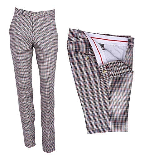 Image of Mens Tweed Check Golf Sta Press Trousers Slim Fit 60s 70s Mod Retro Pants (Multi-Colour Tweed, 38" Waist)