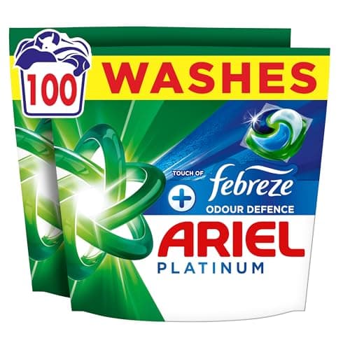 Image of Ariel Platinum PODS®, Washing Liquid Laundry Detergent Capsules 100 Washes, +Touch of Febreze Odour Defence, Remove Even 7-Day Sweat Odours