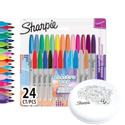 Image of Sharpie Permanent Markers 24 Electro Pop & Original Colours + FREE Colouring Frisbee | Fine Point | Bold Art for All Surfaces
