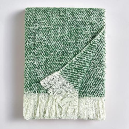 Image of BOURINA Faux Mohair Sofa Throw Blanket Luxury Super Soft Cozy Couch Bed Chair Fringe Throw Blankets 127 x 152cm,Green