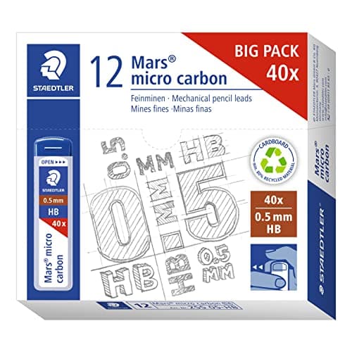 Image of STAEDTLER 255 05-HB Mars Micro Refill Leads for Mechanical Pencils - HB, 0.5mm (Box of 12 x Tubes of 40 Leads)