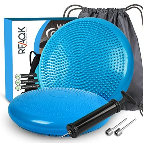 Image of RFAQK Inflated Air Stability Wobble Cushion - Wiggle Seat to Improve Sitting Posture & Attention, Stability Balance Disc for Physical Therapy Exercise [Extra Thick, Pump, Bag, E-Book Included]