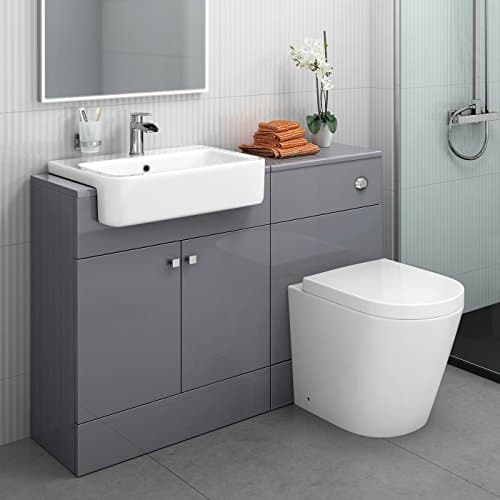 Image of 1160 mm Modern Gloss Grey Bathroom Door Vanity Unit Basin Sink + Toilet Furniture Set