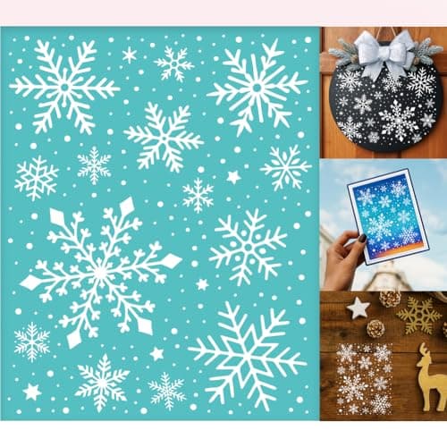 Image of GOMAKERER 2 Sheets Snowflake Silkscreen Stencil, Winter Theam Painting Stencils Templates Reusable Self-Adhesive Silk Screen Printing for Wall Border Wood Fabric Christmas Decor