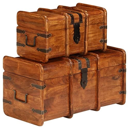 Image of vidaXL 2-Piece Treasure Chest Set - Solid Acacia Wood with Honey Finish - Rustic-Style Storage Solution for Living Room or Bedroom - Brown
