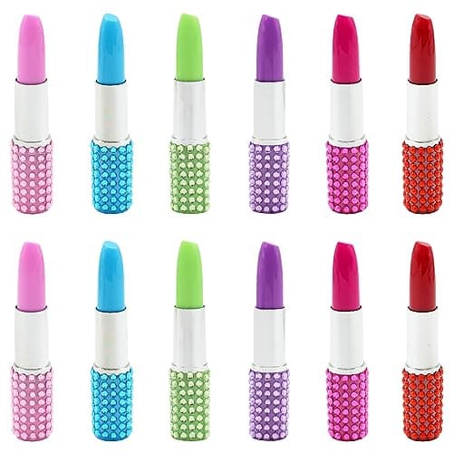Image of JKJF 12 PCS Lipstick Shaped Rollerball Pens Rhinestone Crystal Lipstick Gel Ink Pen Creative Writing Pens for School Office Stationery Writing Supplies - 1.0mm Blue
