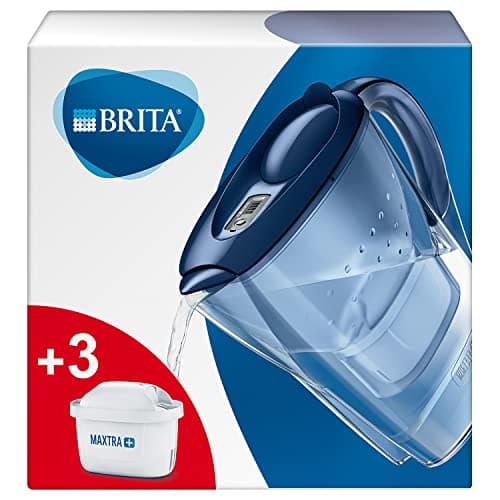 Image of BRITA 1030090 Marella Fridge water filter jug for reduction of chlorine, limescale and impuities, Blue, Includes 3 x MAXTRA+ filter cartridges, 2.4L , 10.9 x 26.7 x 27.7 cm