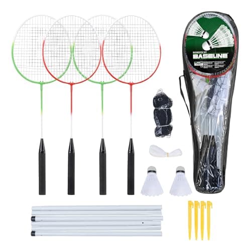 Image of Baseline Badminton Racket Set, Racquets and Shuttlecocks, 4 Player with Net and Poles, Complete Set