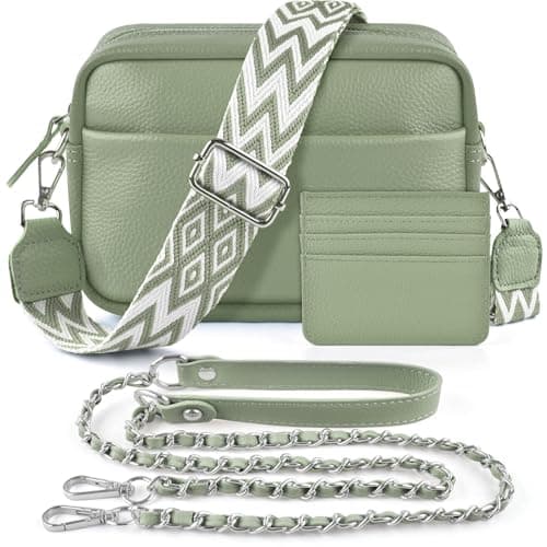 Image of BROTOU Crossbody Bag for Women, Leather Handbag & Shoulder Bag with Adjustable Wide Strap, Chain Strap & 3-Slot Card Holder, Camera Cross Body Bag for Lady Girl Shopping Daily Use (A-Light Green)