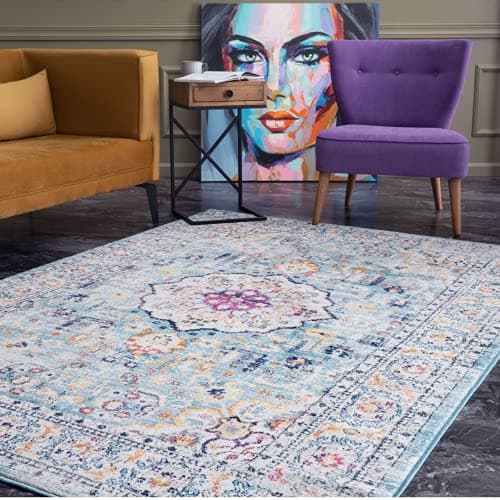 Image of THE RUGS Multicoloured Medallion Oriental Rug for Living Room Bedroom – Small 80x150 cm, Vintage Design