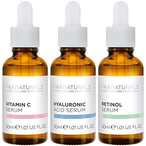 Image of PraNaturals Skin Perfector Face Serum Kit 3x30ml – Hyaluronic Acid, Retinol & Vitamin C – Face Care Anti Ageing Lotion, Reduces fine lines and wrinkles, Enriched with natural oils and vitamins