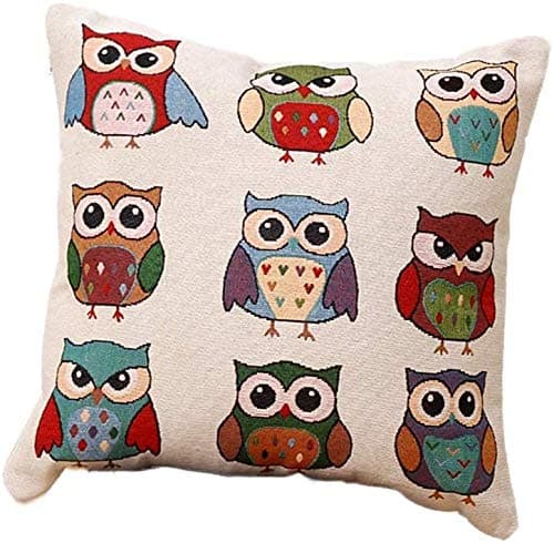 Image of Giftme Embroidered design Owl Cushion Cover for Bedroom/Sofa Car Chair Decor, Linen Material, Throw Pillow