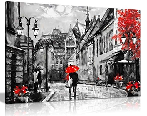 Image of Black & White Red Budapest Painting Canvas Wall Art Picture Print (24x16)