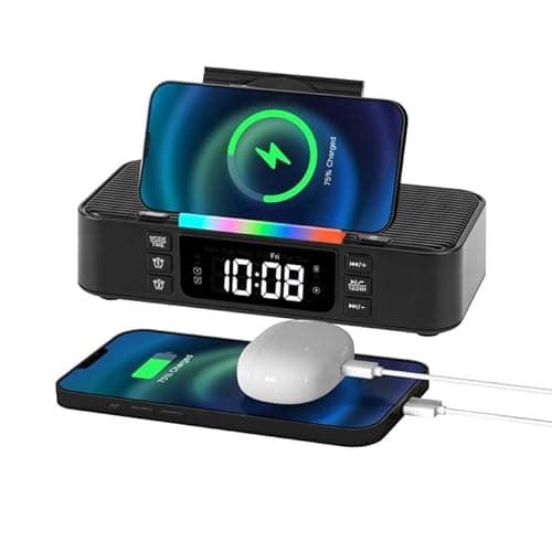 Image of Alarm Clock with Wireless Charging, Alarm Clocks Bedside, Bedside Clock with 15W Wireless Charger, Bluetooth Speaker, Dual Alarm, Night Light, Brightness, Digital Alarm Clock for Bedside-Black