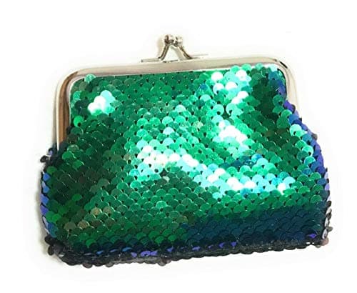 Image of Ladies Girls Reversible Sequin Coin Wallet Pouch Money Purse Card Holder Gift UK (Jade Green)