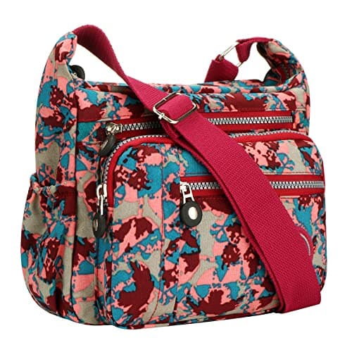 Image of YYW Womens Multi Pocket Casual Cross Body Bag Travel Bag Messenger Handbag for Shopping Hiking Daily Use (Camo red)