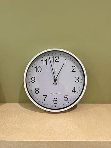 Image of DEcorative Concepts UK 10" RETRO ROUND ANALOGUE WALL CLOCK Quartz Quiet White/Black Accurate Timepiece 10 inch (White)