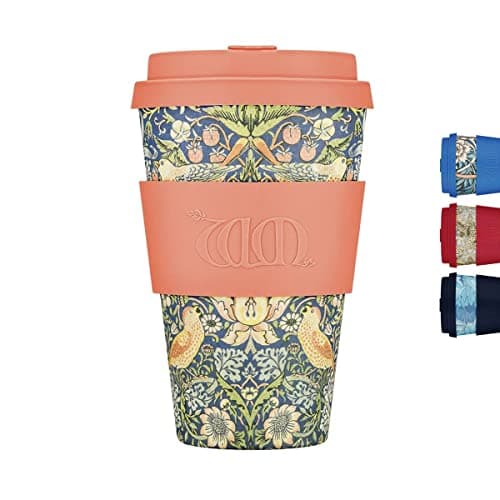 Image of 14oz 400ml William Morris Reusable Eco-Friendly 100% Plant Based Coffee Cup - Melamine Free & Biodegradable Dishwasher/Microwave Safe Travel Mug, Strawberry Thief