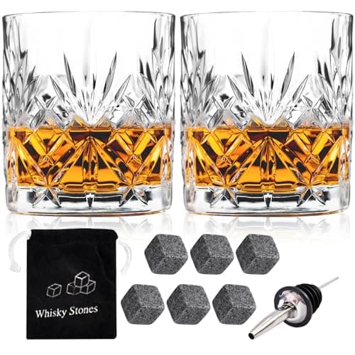 Image of Whiskey Glasses Set of 2 Vintage Whisky Tumblers 300ml Drinking Glasses Clear Glass Cups Lead Free Bourbon Brandy Rum Cocktail Drinkware Glassware Barware Home Bar Party Men Gift