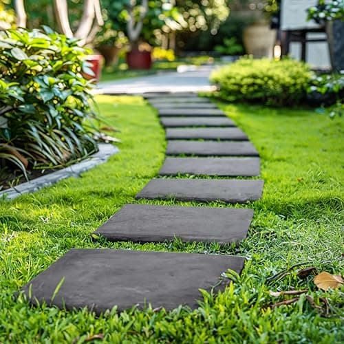 Image of Nicoman Marble Effect 30x30x2.5cm Square Stomp Stone Recycled Rubber Steps Hard Wearing Heavy Duty Outdoor Pathway Tiles- (Graphite, Set of 10)