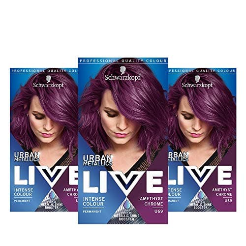 Image of Schwarzkopf Live Intense Colour Hair Dye, Permanent Colour & Built-In Vibrancy Serum – 3x U69 Amethyst Chrome