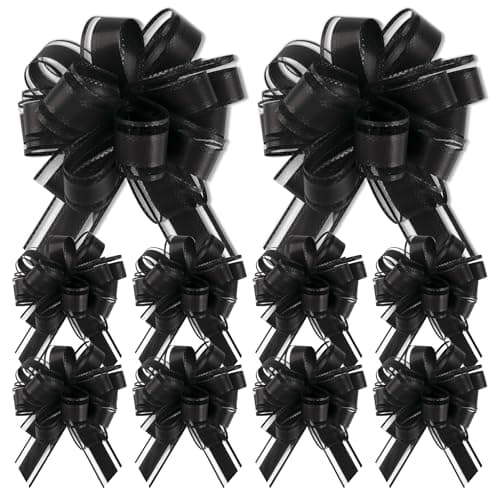 Image of Dalababa 10 Pcs Pull Bows for Gift Wrapping, 4.3 Inch Solid Colour Ribbon Bows for Wedding Christmas Halloween Birthday Party Present Baskets Decoration - Black