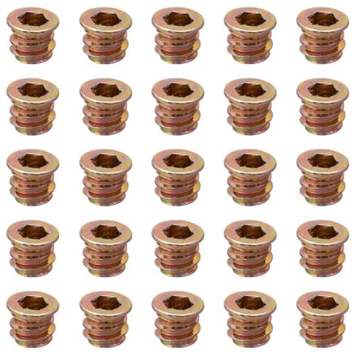 Image of YoiYee Heavy Duty Wood Furniture M6 x 10mm Threaded Insert Nuts Interface Hex Socket Drive Zinc Yellow Passivated - 25pcs