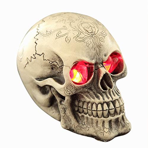 Image of ITODA Skull Sculptures Horrible Halloween Gothic LED Eyes Light Up Figurine Skull Decoration Props Novelty Bone Sculpture Skull Head Ornaments for Haunted House Home Bar Party Table Decorations