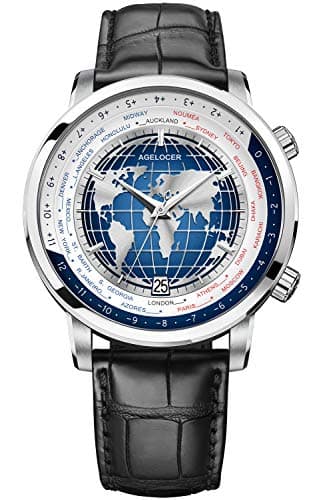 Image of agelocer Men's Genuine Diamond Dial Blue World time Mechanical Calendar Fashion Watch (NK_5201A1)