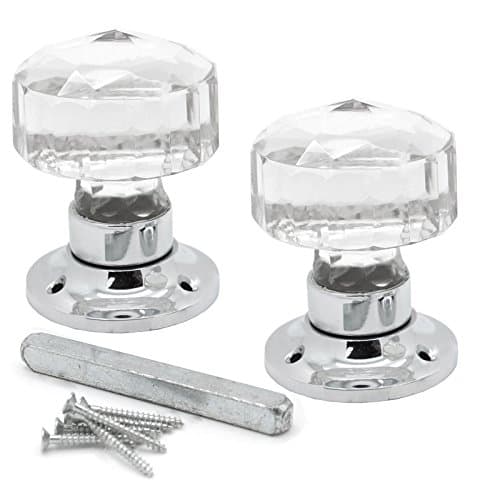 Image of Pair of Solid Glass Faceted Mortice Door Knobs | Suitable for Internal Doors