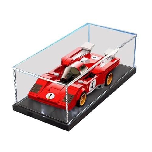 Image of HCAEIOFJ Clear Acrylic Display Case for Lego Speed Champions 76906 Applicable for 1970 Ferrari 512 M Sports Red Race Car Designed Display Box Gift(Display Case Only) (Black Bottom)