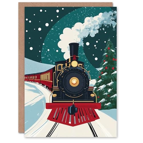 Image of Artery8 Personalised Polar Express Steam Train Decorated Tree For Him Or Her Art Christmas Card