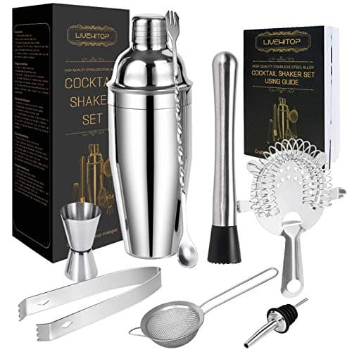 Image of LIVEHITOP Cocktail Making Set, 9Pcs Stainless Steel Bartender Kit Professional Cocktail Shaker Set with 750ML Boston Shaker for Home, Bar, Party