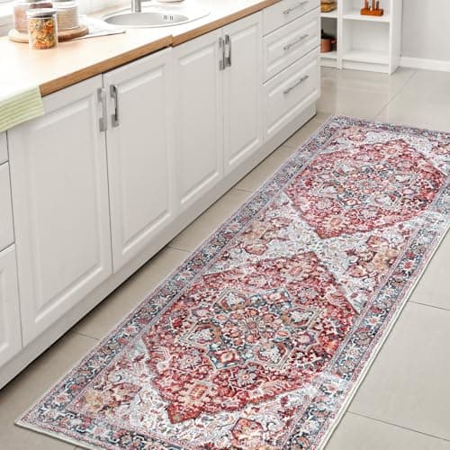 Image of XSIVOD Runner Rugs for Hallway, Orange/Red Washable Rugs for Entryway Kitchen Runner, Soft Vintage Area Rugs for Bedroom Living Room Rug, Non Slip Floor Accent Carpet for Home Deocor, 60 x 180 cm