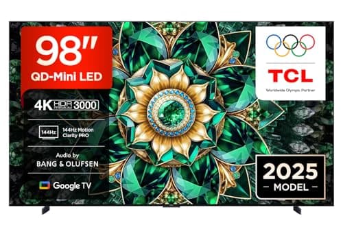 Image of TCL 98Q7C-UK QD-Mini LED TV, 4K HDR Premium 2600, Smart TV Powered by Google TV (Dolby Vision IQ & Atmos, HVA Panel, Audio by Bang & Olufsen, 144Hz Motion Clarity Pro)