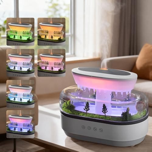Image of KUWUNG Aroma Diffuser Humidifier, 250ml Essential Oil Diffuser with 7 Colors Night Light and Music, Landscape Raindrop Humidifier, Electric Essential Oil Aroma Diffuser, Humidifier for Bedroom