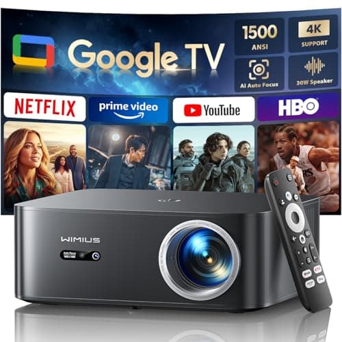 Image of Projector【1500 ANSI/Google TV/Netflix Ready】WiMiUS 4K Projector for Bedroom Full HD 1080P, Auto Focus/Keystone, WiFi 6 & Bluetooth Smart Outdoor & Indoor Home Cinema Projectors